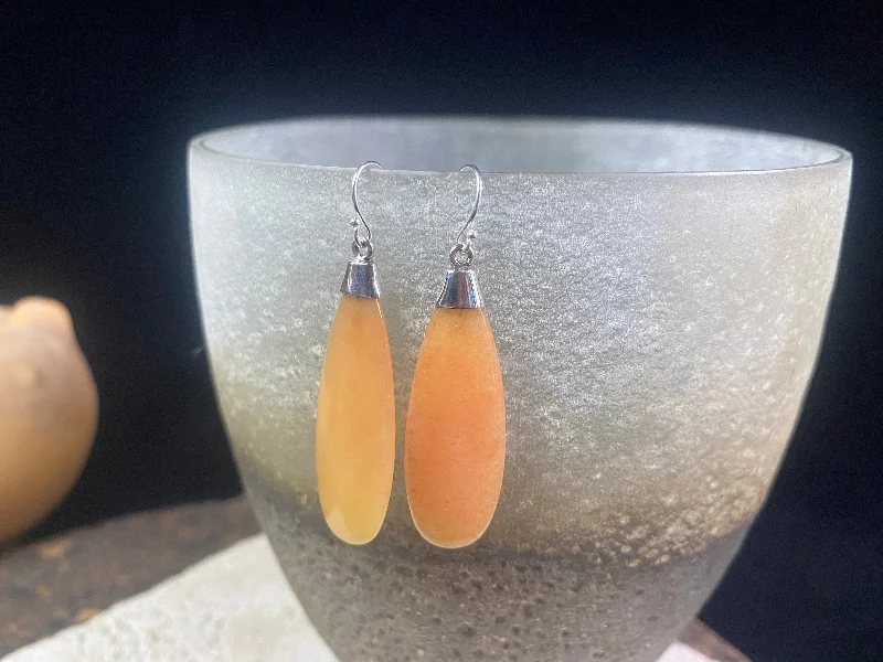 Drop Earrings for Work Attire -Translucent Orange Jade Drop Earrings