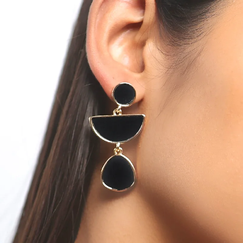 Short Drop Earrings for Subtle -Organic Black Acrylic Gold-Toned Triple Drop Earrings