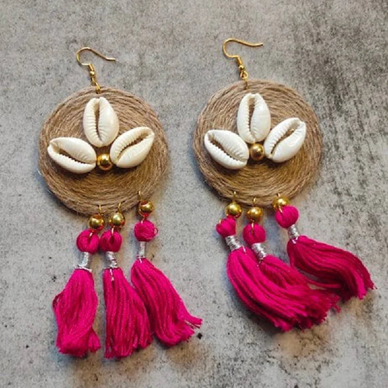 Bohemian Drop Earrings with Tassels -Pakhi Creation Handmade Shell Dangler Earrings