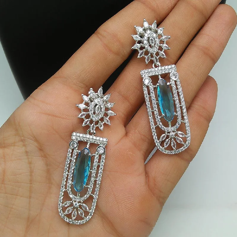 Drop Earrings with Embossed Patterns -Pooja Bangles Silver Plated AD Stone Dangler Earrings