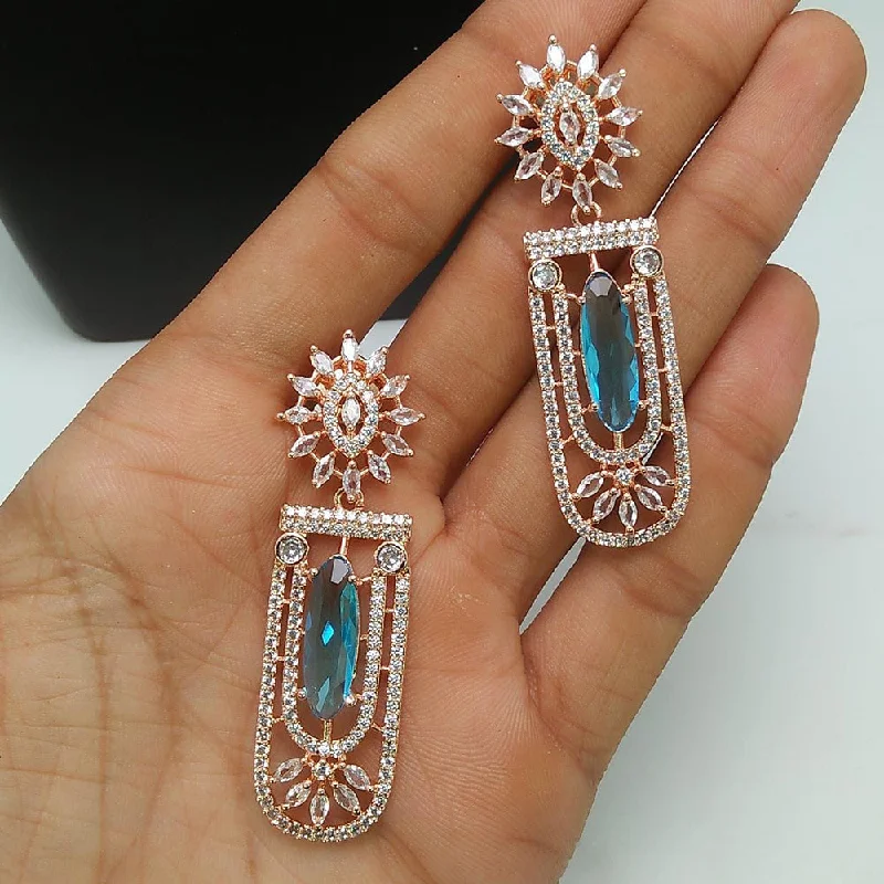 Drop Earrings for Engagement Party -Pooja Bangles Rose Gold Plated AD Stone Dangler Earrings