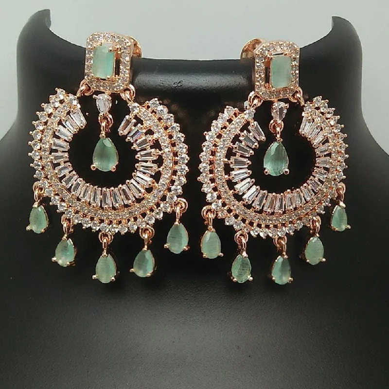 Drop Earrings for Wedding Ceremony -Pooja Bangles Rose Gold Plated Crystal Stone Dangler Earrings