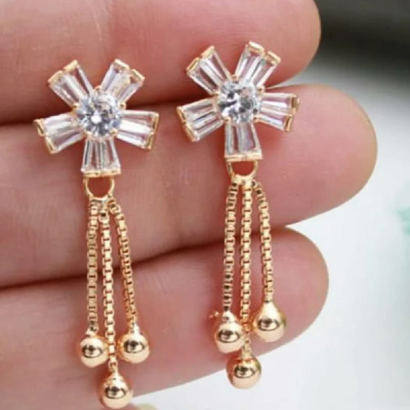 Magnetic Closure Drop Earrings for Easy -Pooja Bangles Gold Plated Dangler Earrings