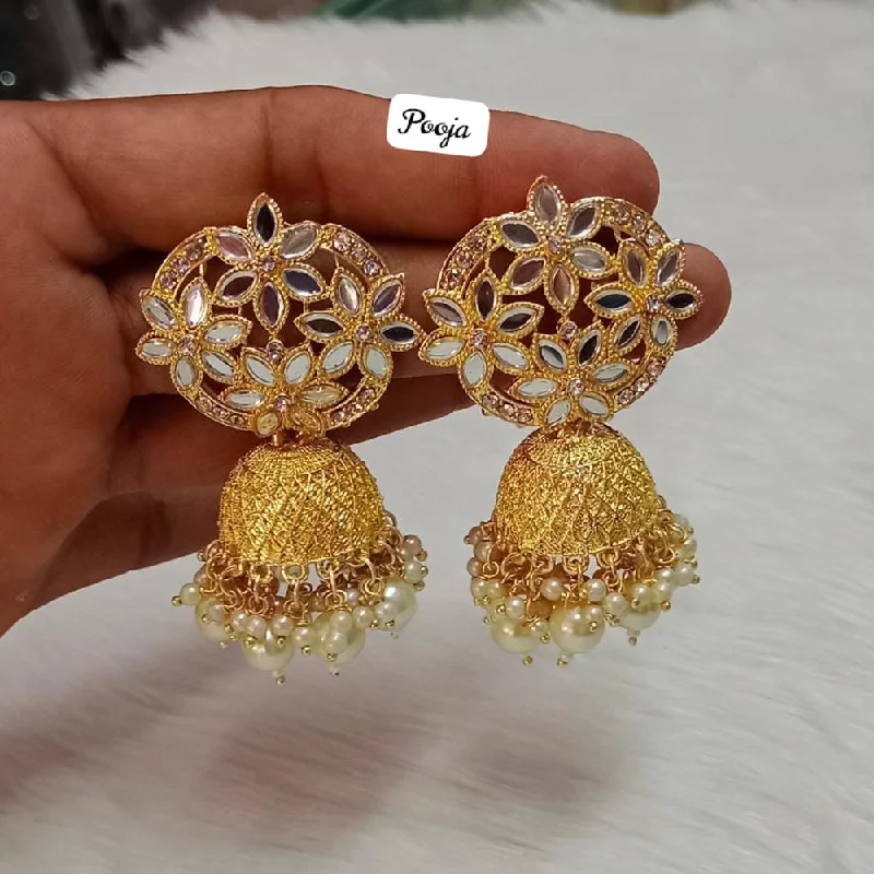 Crystal and Pearl Drop Earrings for Glamour -Pooja Bangles Gold Plated Jhumki Earrings