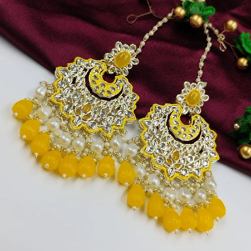 Drop Earrings with Textured Surface -Pooja Bangles Gold Plated Kundan Stone Kanchain Earrings