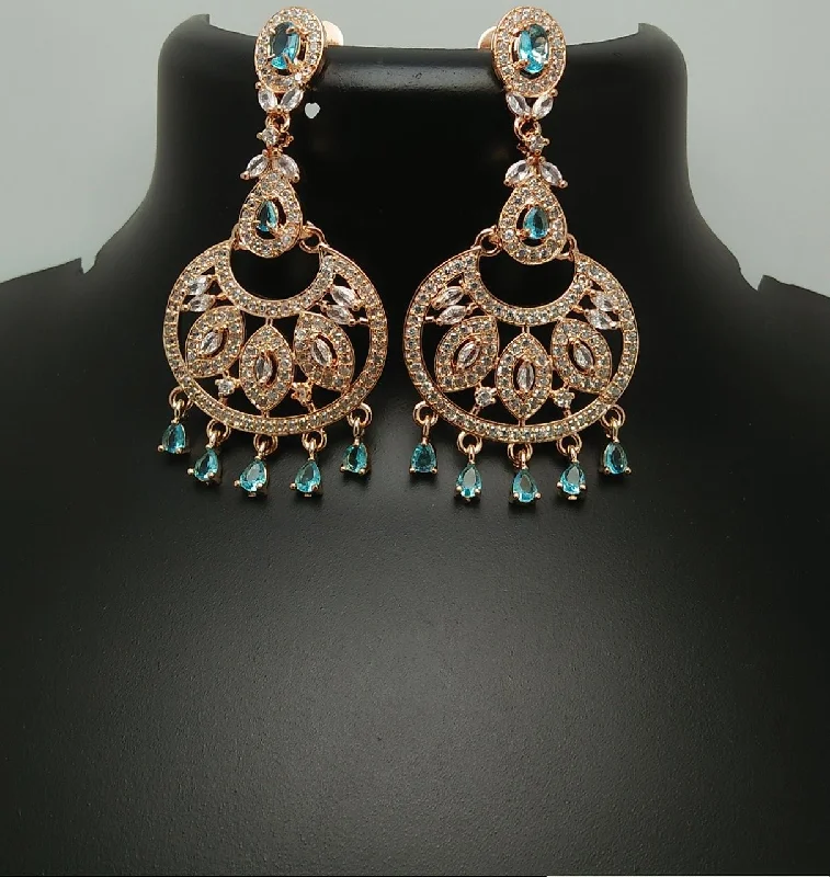 Heart Shaped Drop Earrings for Love -Pooja Bangles Rose Gold Plated AD Stone Dangler Earrings