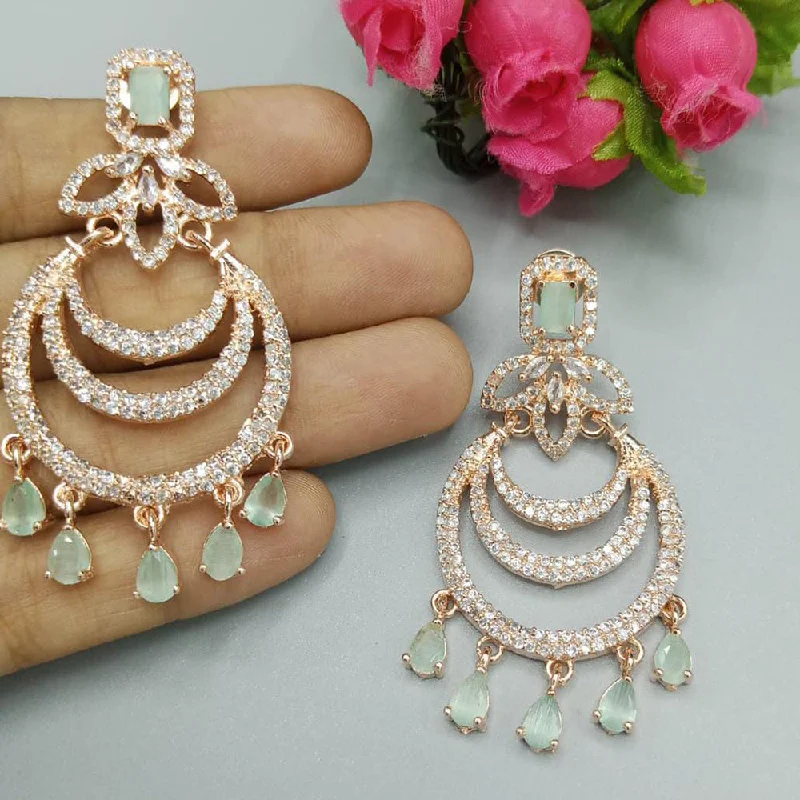 Drop Earrings for Travel Look -Pooja Bangles Rose Gold Plated AD Stone Dangler Earrings