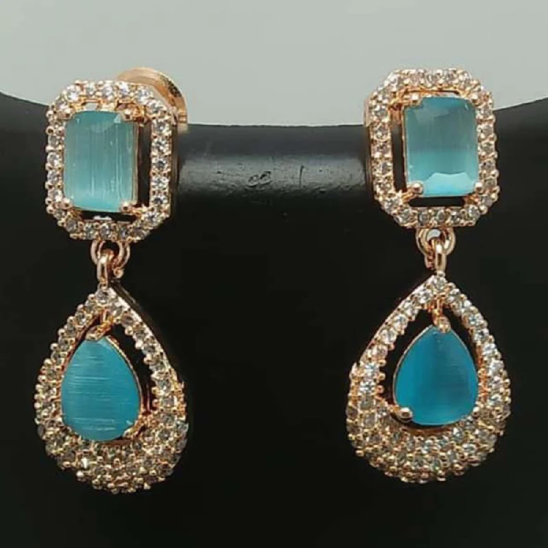 Drop Earrings for Beach Outfit -Pooja Bangles Rose Gold Plated AD Stone Dangler Earrings