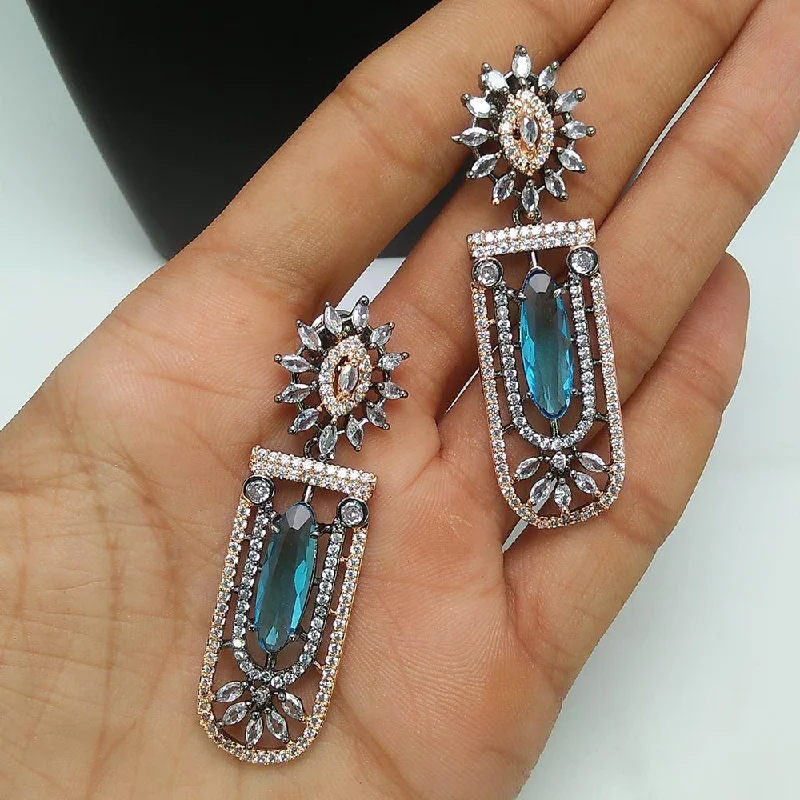 Drop Earrings with Debossed Designs -Pooja Bangles 2 Tone Plated AD Stone Dangler Earrings