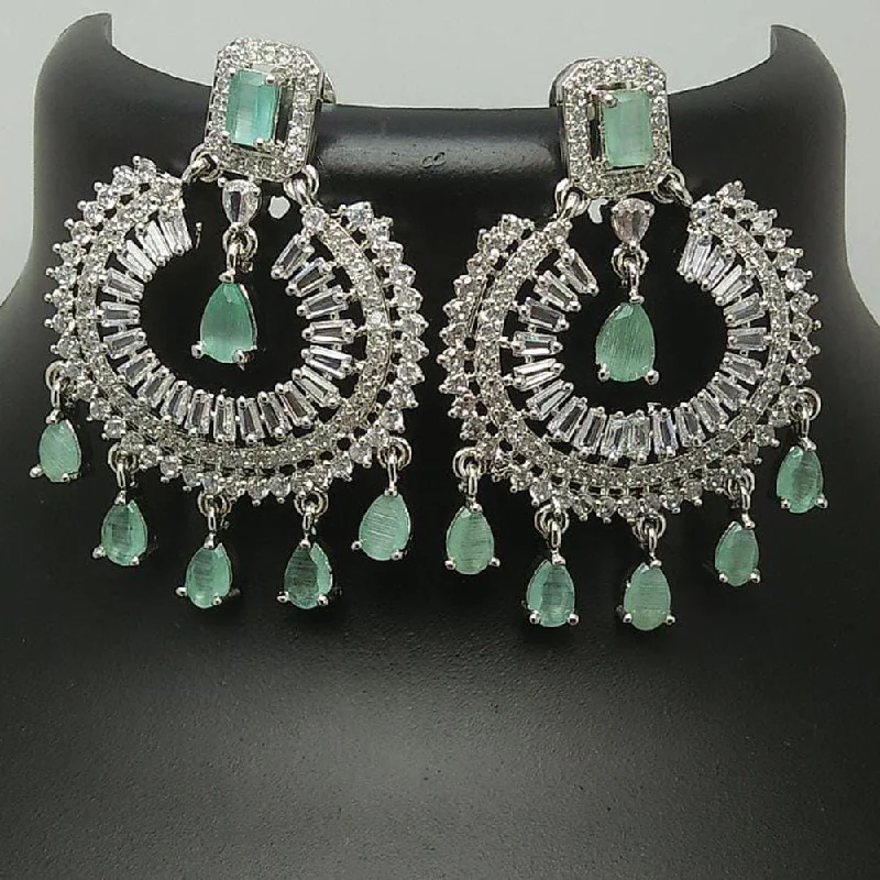 Drop Earrings with Debossed Designs -Pooja Bangles Silver Plated Crystal Stone Dangler Earrings