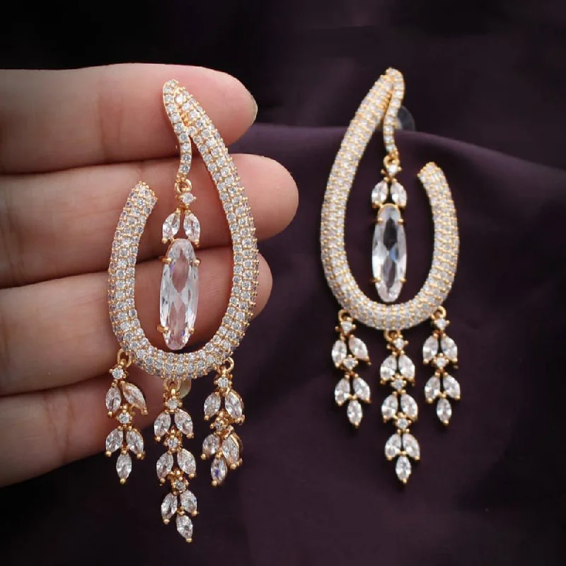 Screw Back Drop Earrings for Security -Pooja Bangles Rose Gold Plated Dangler Earrings