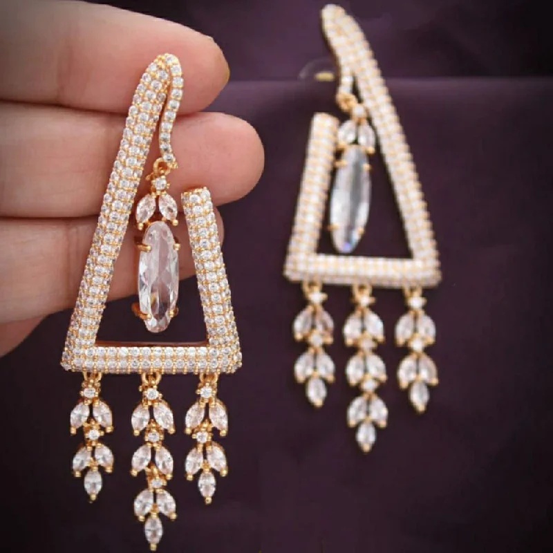 Push Back Drop Earrings for Convenience -Pooja Bangles Rose Gold Plated Dangler Earrings