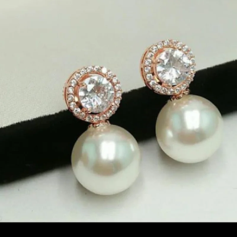 Large Drop Earrings for Statement -Pooja Bangles Rose Gold Plated Pearl Stud Earrings