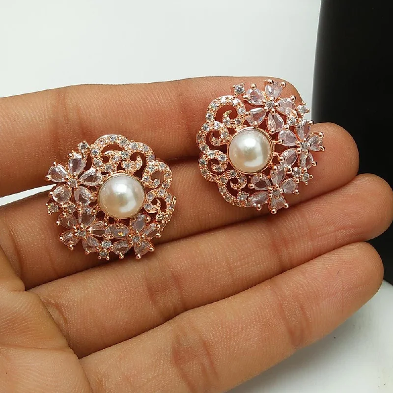 Drop Earrings for Valentine's Day -Pooja Bangles Rose Gold Plated Stud Earrings