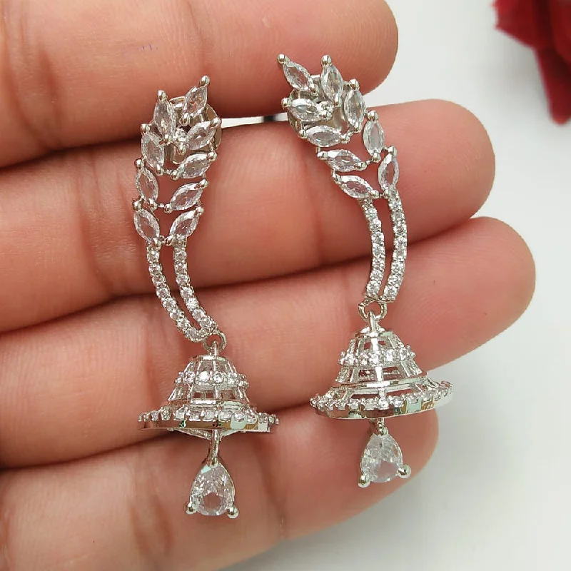 Lightweight Drop Earrings for All Day -Pooja Bangles Silver Plated Austrian Stone Dangler Earrings