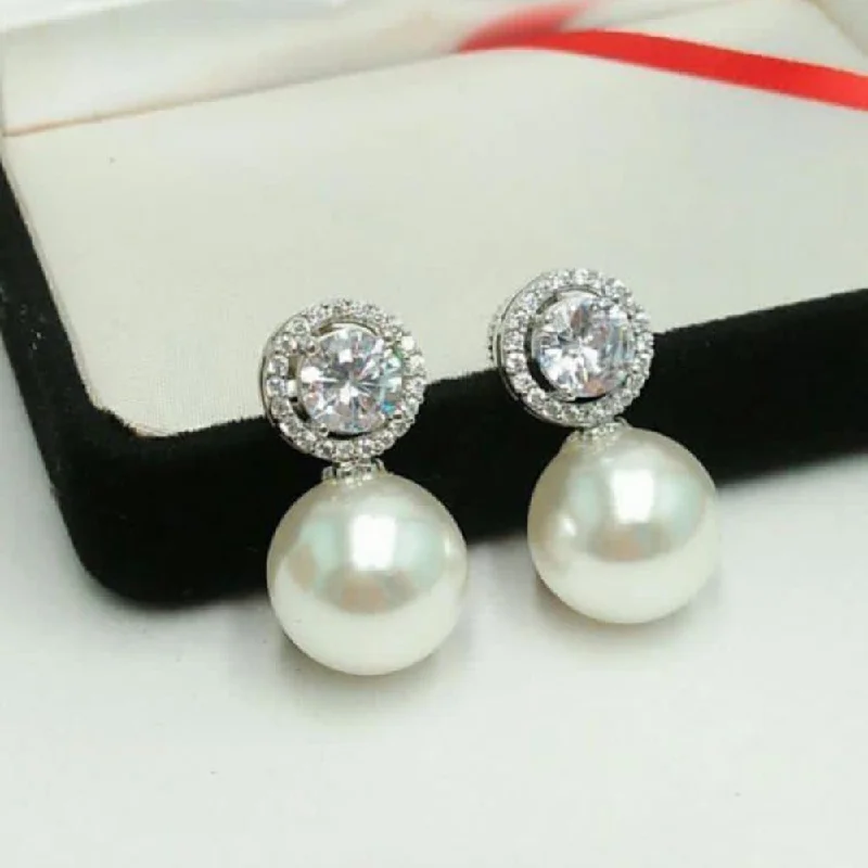 Crystal Drop Earrings for Sparkle -Pooja Bangles Silver Plated Pearl Stud Earrings