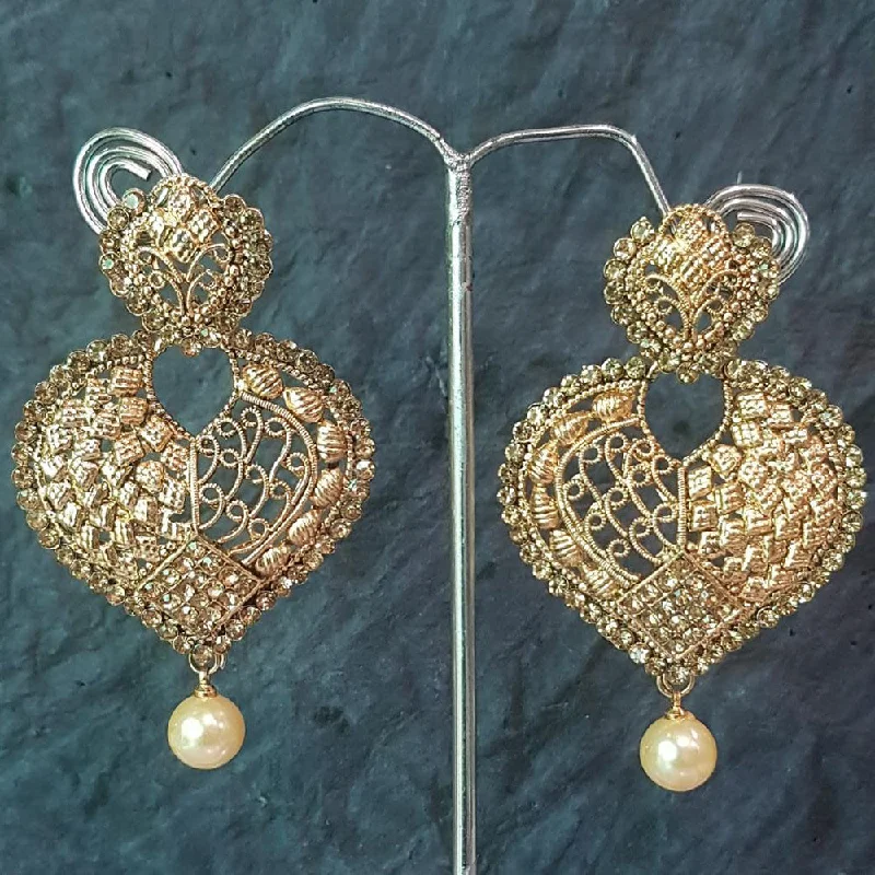 Pearl Drop Earrings for Elegance -Shreeji Gold Plated Austrian Stone Dangler Earrings