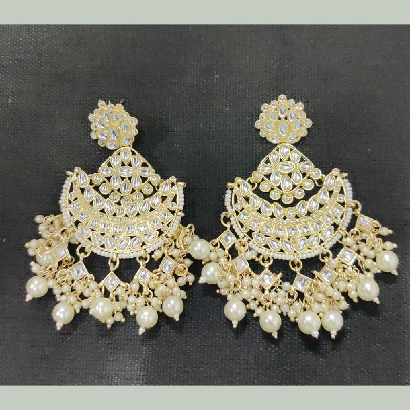 Drop Earrings with Debossed Designs -Shreeji Gold Plated Kundan Stone Dangler Earrings