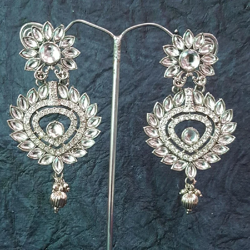 Drop Earrings with Debossed Designs -Shreeji Silver Plated Crystal Stone Dangler Earrings