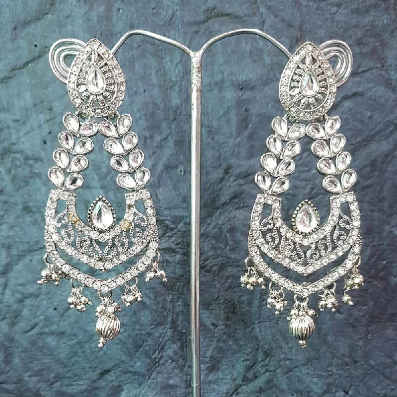 Drop Earrings with Embossed Patterns -Shreeji Silver Plated Crystal Stone Dangler Earrings