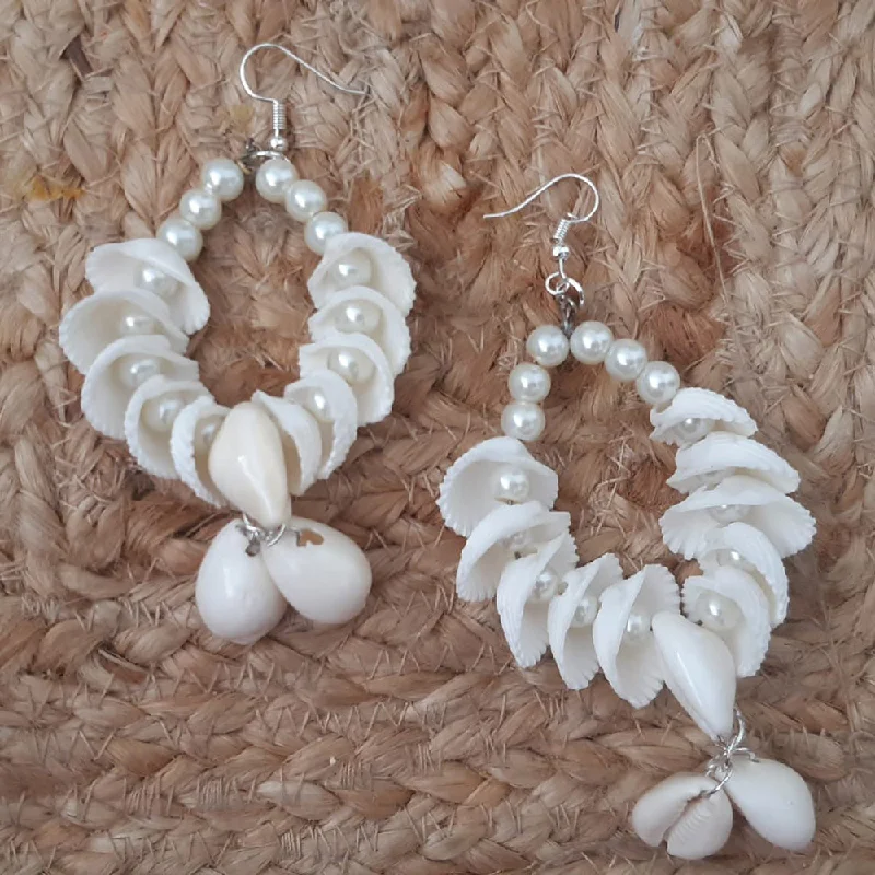 Drop Earrings with Crown Designs -Shrijicreation Handmade Shell Dangler Earrings