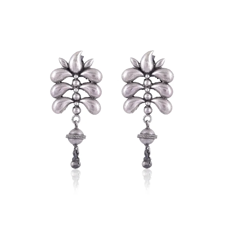 Floral Drop Earrings with Petals -Silver Mountain 925 Sterling Dangler Earrings