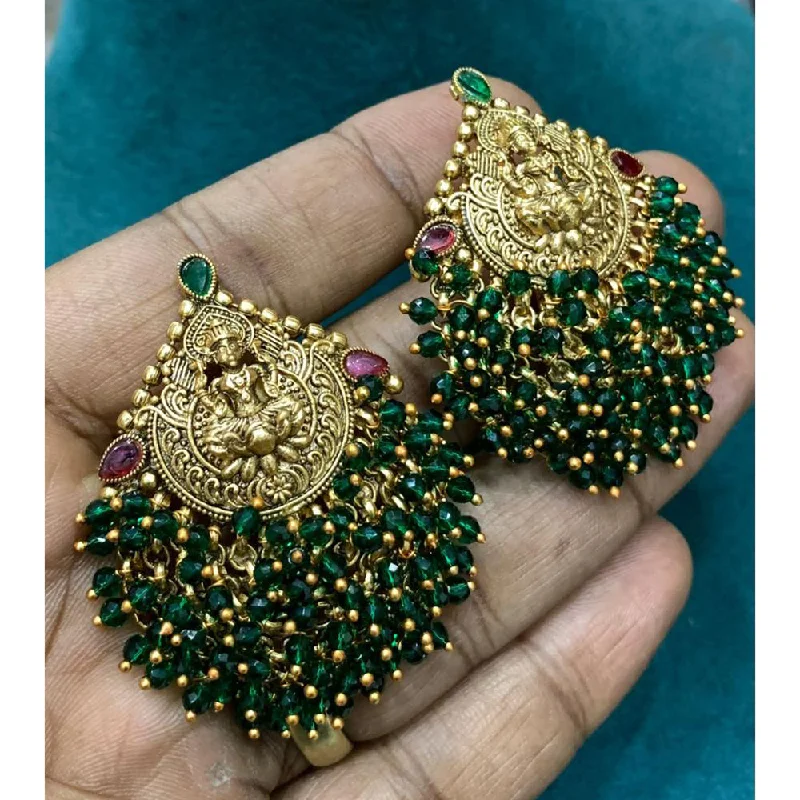 Gold Drop Earrings for Women -Bhavi Jewels Gold Plated Pota Stone And Pearls Dangler Earrings