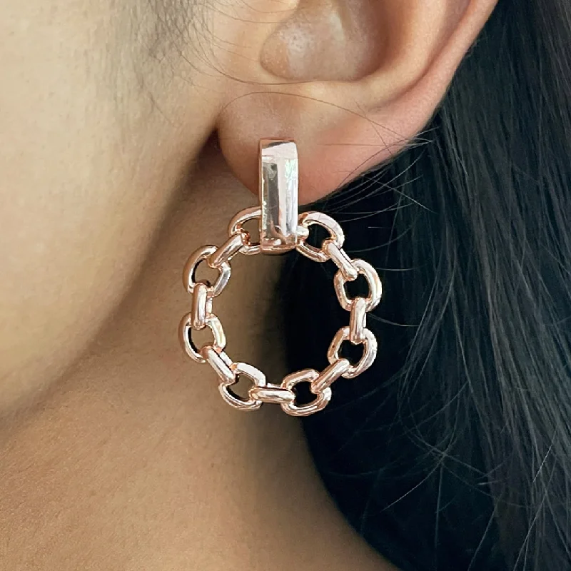 Studded Drop Earrings with Gemstones -STATEMENT CHAIN-LINK ROSE GOLD-TONED CIRCULAR DROP EARRINGS