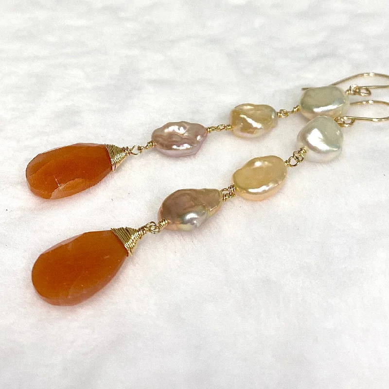 Drop Earrings for Yoga Session -Sunstone and keshi Edison pearls drop earrings