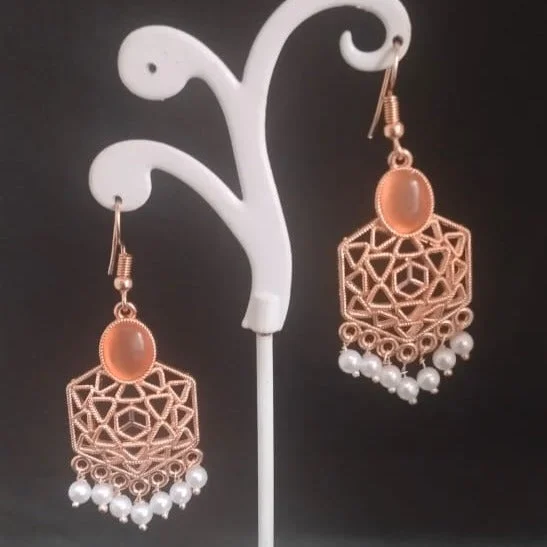 Drop Earrings for School Uniform -Tahura Rose Gold Plated Dangler Earrings