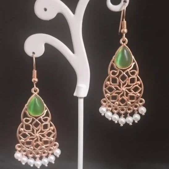 Drop Earrings for Work Attire -Tahura Rose Gold Plated Dangler Earrings