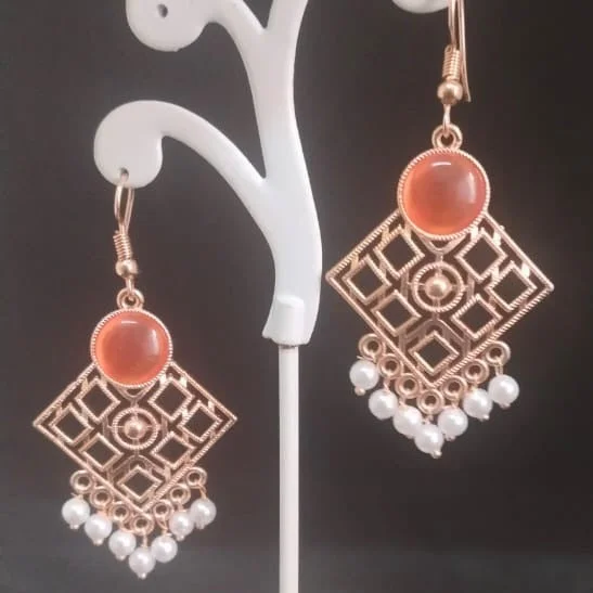 Drop Earrings for Concert Look -Tahura Rose Gold Plated Dangler Earrings