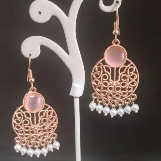 Drop Earrings for Shopping Trip -Tahura Rose Gold Plated Dangler Earrings