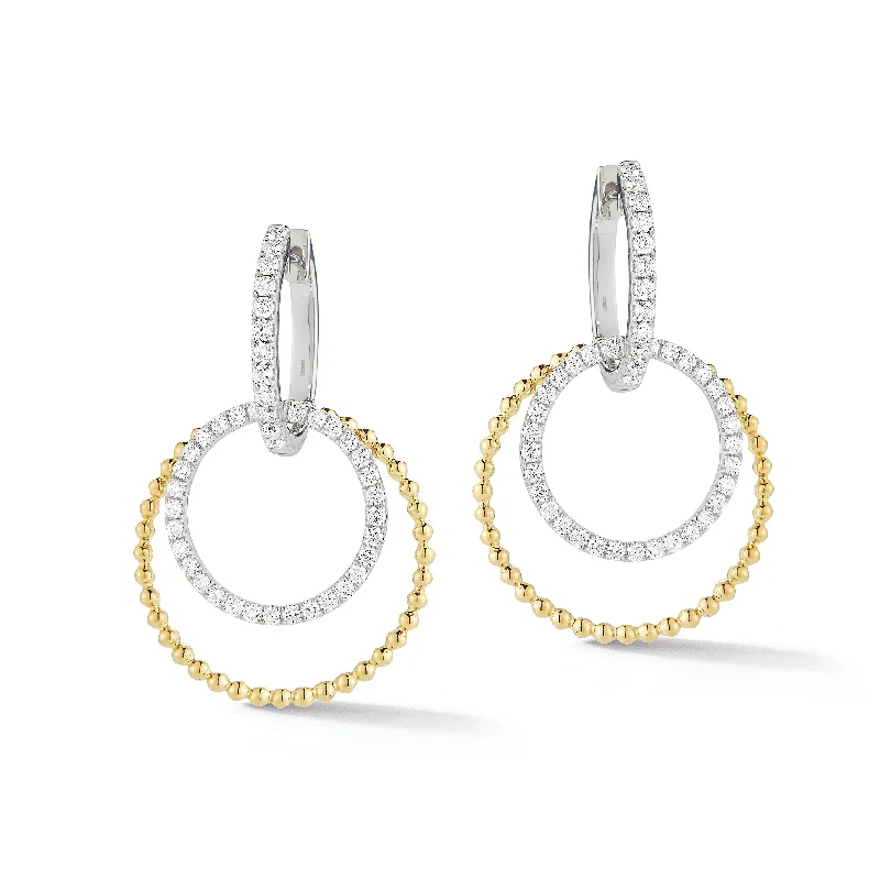 Beaded Drop Earrings for Party -Diamond Two-Tone Double Hoop Drop Earrings