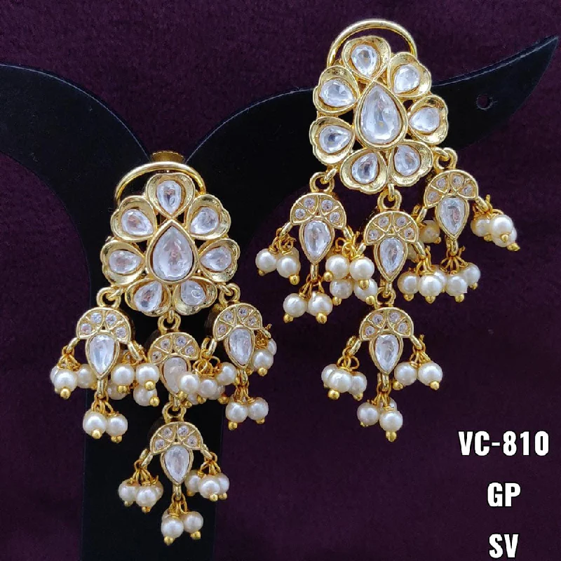 Maximalist Drop Earrings for Bling -Vivah Creations Gold Plated Crystal Stone & Beads Dangler Earrings