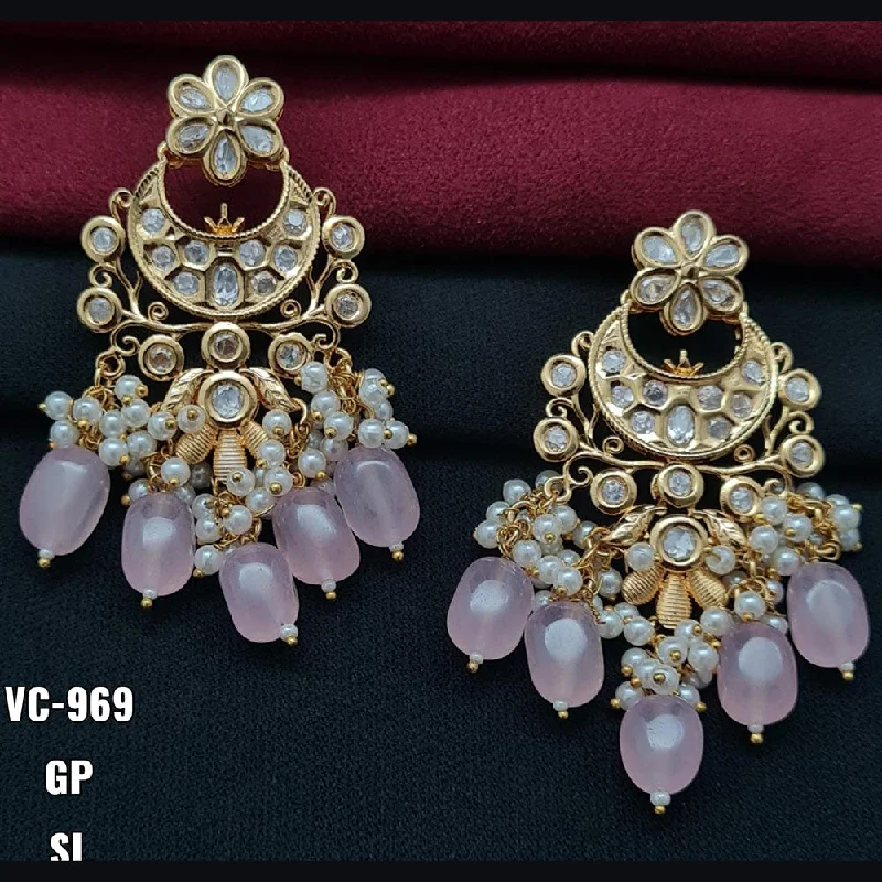 Minimalist Drop Earrings with Simplicity -Vivah Creations Gold Plated Crystal Stone & Beads Dangler Earrings