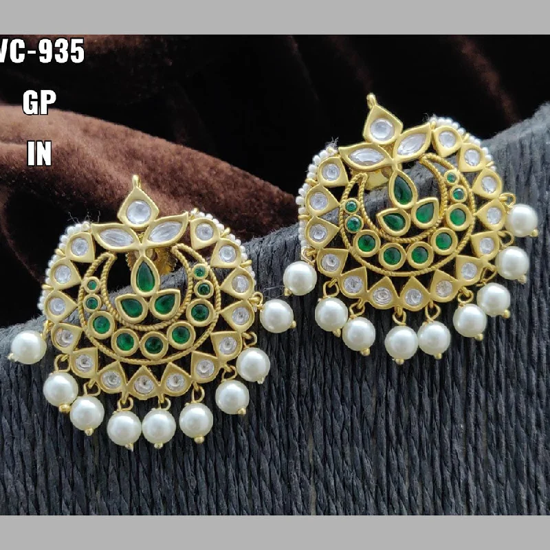 Contemporary Drop Earrings for Fashion -Vivah Creations Gold Plated Crystal Stone & Beads Dangler Earrings