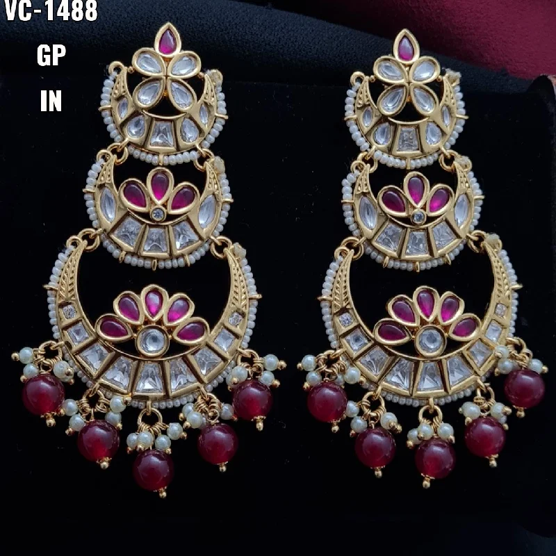 Floral Drop Earrings with Petals -Vivah Creations Gold Plated Crystal Stone & Beads Dangler Earrings