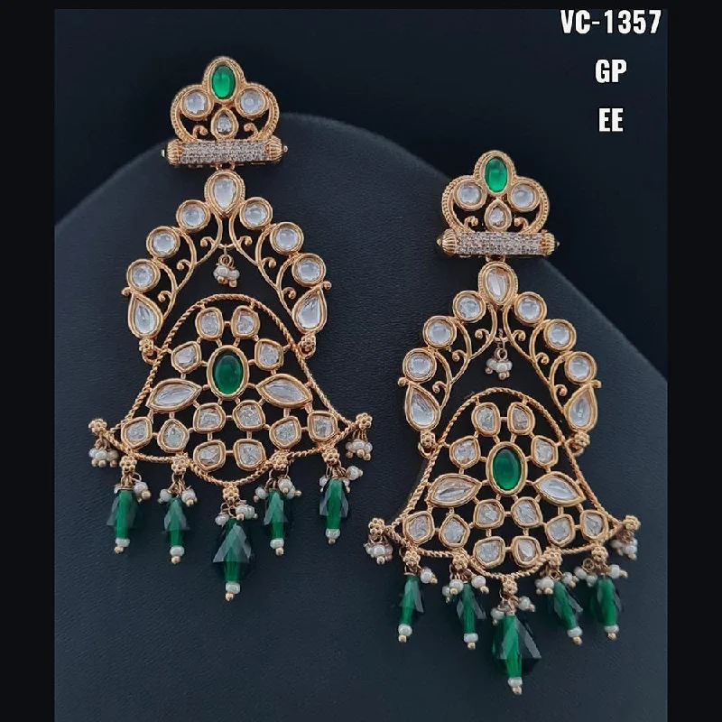 Geometric Drop Earrings for Trend -Vivah Creations Gold Plated Crystal Stone & Beads Dangler Earrings