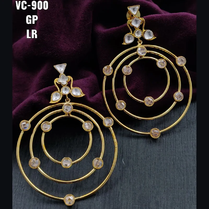 Triangular Drop Earrings for Edge -Vivah Creations Gold Plated Crystal Stone & Beads Dangler Earrings