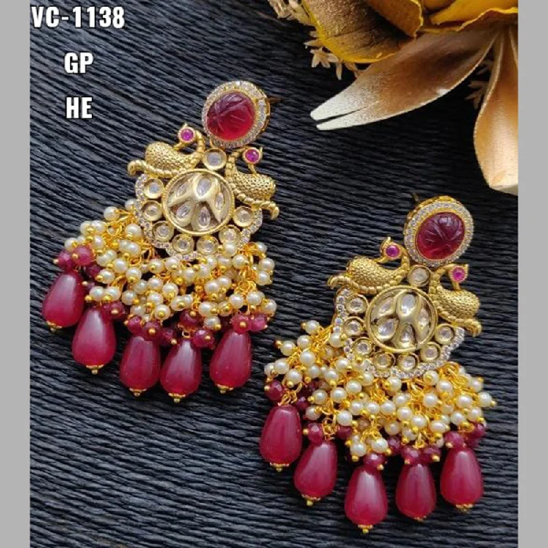 Gold Drop Earrings for Women -Vivah Creations Gold Plated Crystal Stone & Beads Dangler Earrings