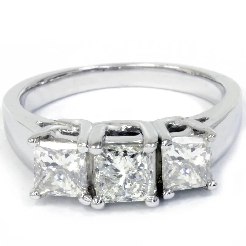 Rings with citrine stones for sunny vibes -1 1/2ct 3-Stone Princess Cut Diamond Engagement Ring 14K White Gold Lab Grown