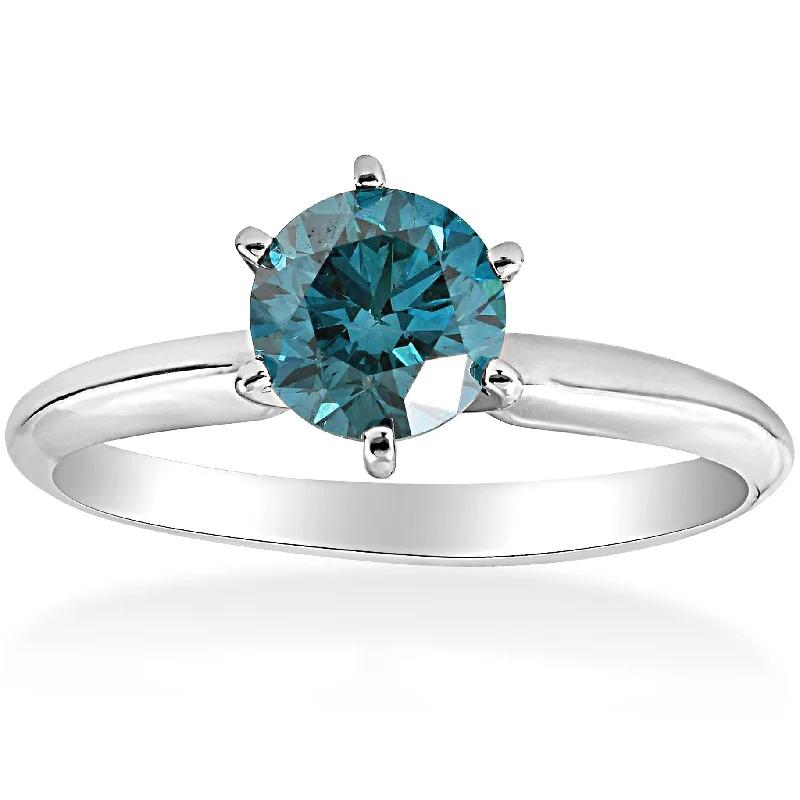 Rings with rainbow moonstone for color play -1 1/2ct Blue Diamond Solitaire Engagement Ring 14K White Gold