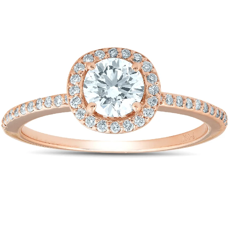 Vintage rings with engraved floral band designs -1 1/4ct Cushion Halo Rose Gold Lab Grown Diamond Engagement Ring 14K