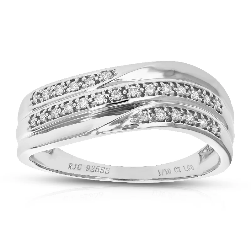 Rings with oxidized silver for antique appeal -1/10 cttw 26 Stones Round Cut Lab Grown Diamond Wedding Band .925 Sterling Silver Prong Set