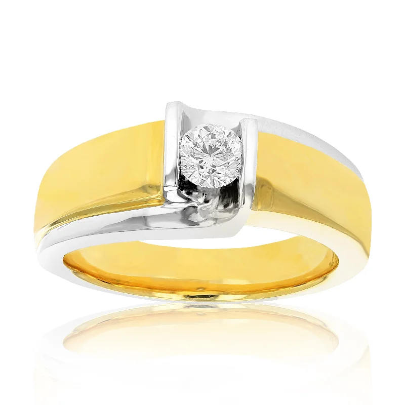 Rings with floral halo diamond arrangements -1/2 cttw Men's Diamond Engagement Ring 18K Yellow Gold and Platinum