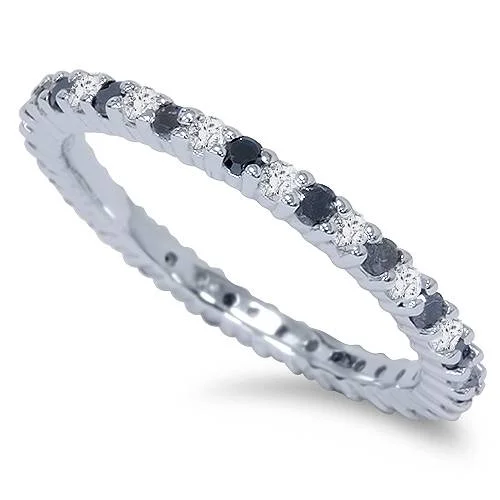 Rings with blue quartz for cool tones -1/2ct Black & White Diamond Eternity Ring 14K White Gold