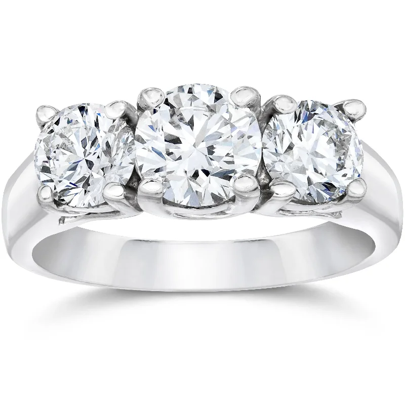 Rings with double bands for modern twist -1 3/4Ct Three Stone Round Cut Diamond Engagement Ring 14k White Gold Lab Grown