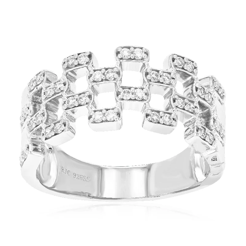 Stackable rings with mixed metal finishes -1/3 cttw 40 Stones Round Cut Lab Grown Diamond Engagement Ring .925 Sterling Silver Prong Set