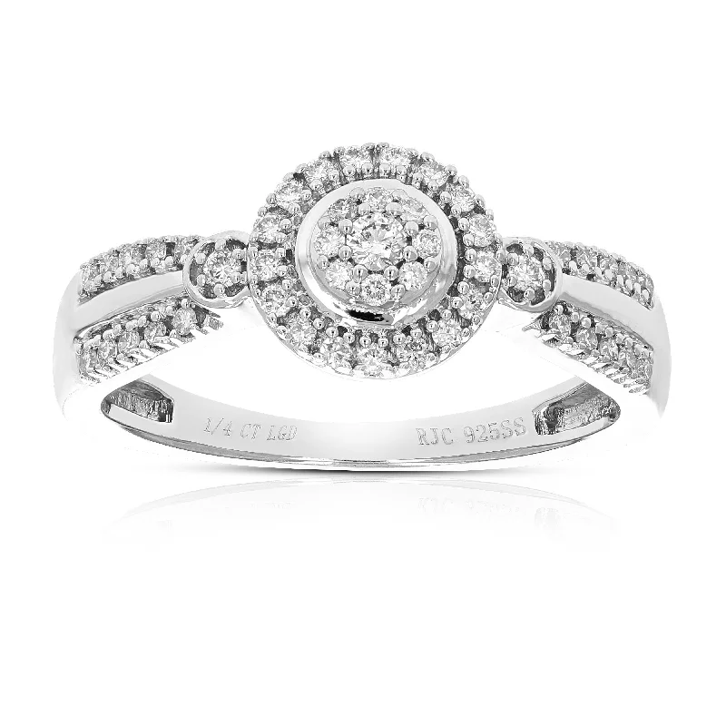 1/4 cttw Round Cut Lab Grown Diamond Engagement Ring .925 Sterling Silver Prong Set